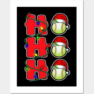 Ho Ho Ho Santa Hat Softball Ball Christmas Funny Men Women Posters and Art